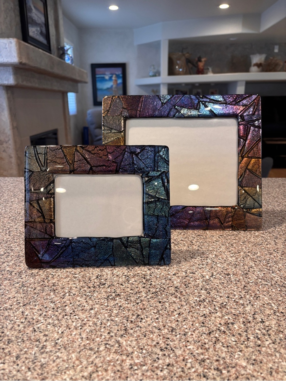 Vintage  Paul Hathcoat Art Glass Mosaic Photo Frames - Matching Set of 2